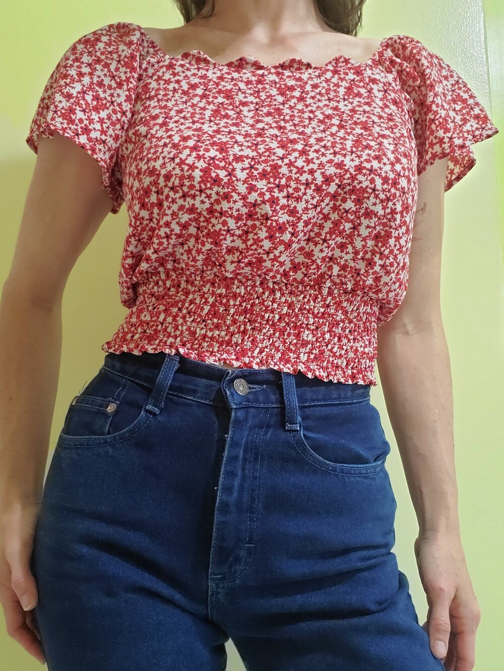 Red Floral Crop Top Sz Sm